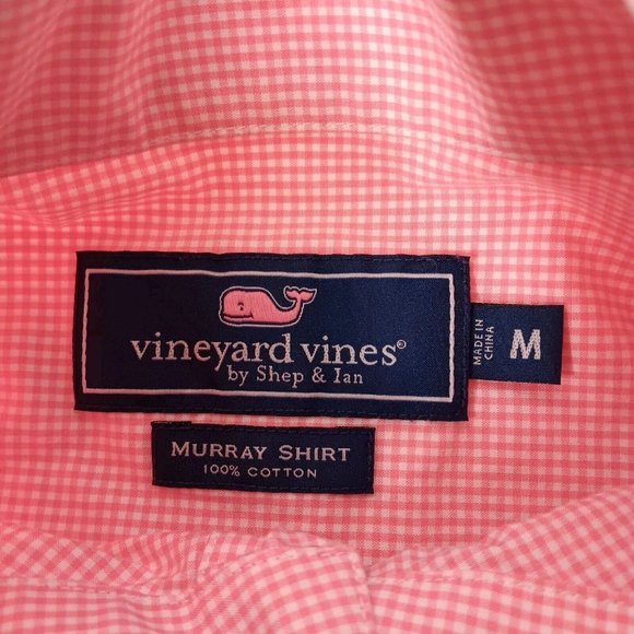 Vinyard Vines Mens Medium Murray Shirt Long Sleeve Pink Gingham Button Down - Picture 5 of 12